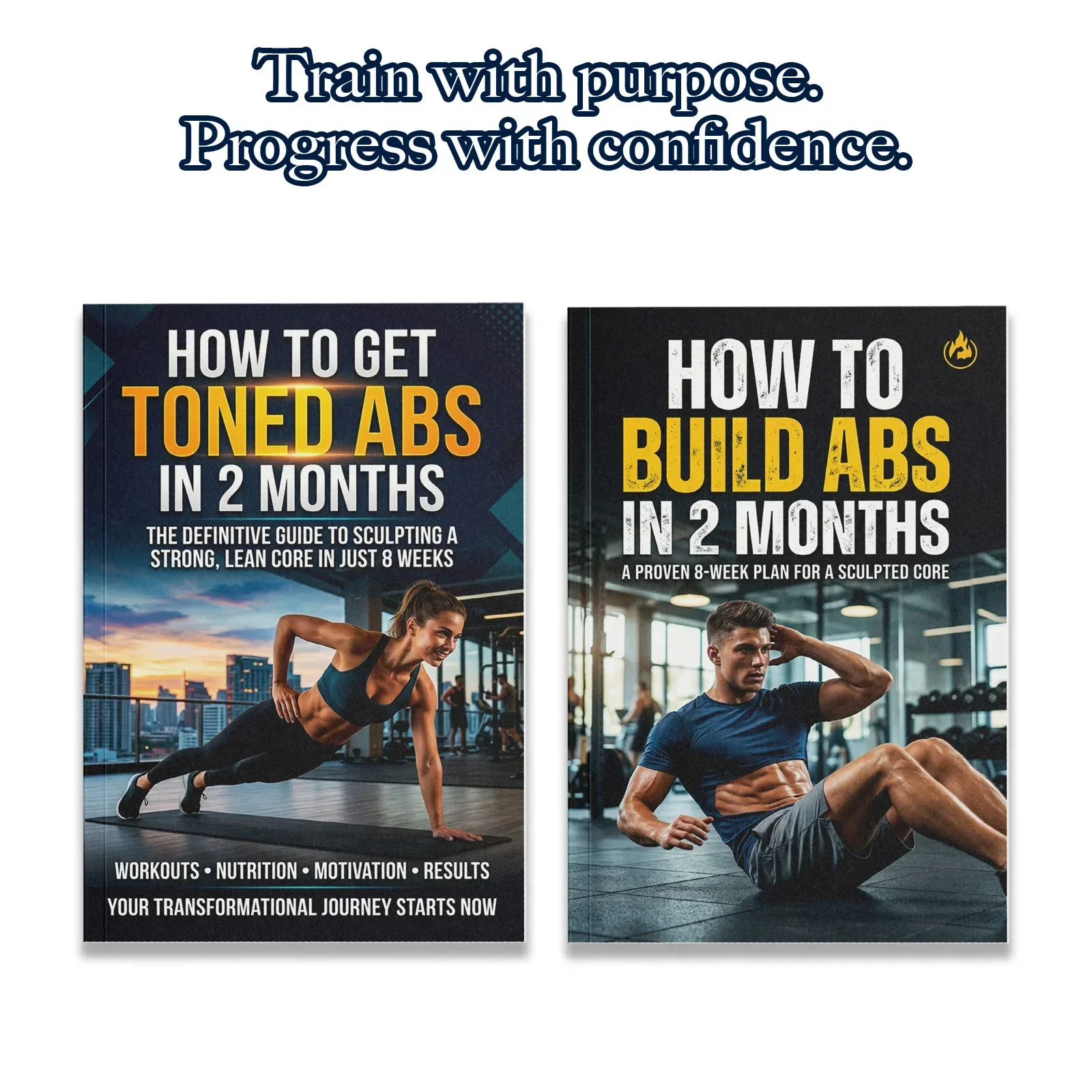Fitness Nutrition Guide - ชุดคู่มือการฝึกกล้ามเนื้อหน้าท้อง 2 เล่มสำหรับผู้ชายและผู้หญิง, แผนการออกกำลังกายแกนกลางลำตัว 8 สัปดาห์เพื่อหน้าท้องกระชับและได้รูป,