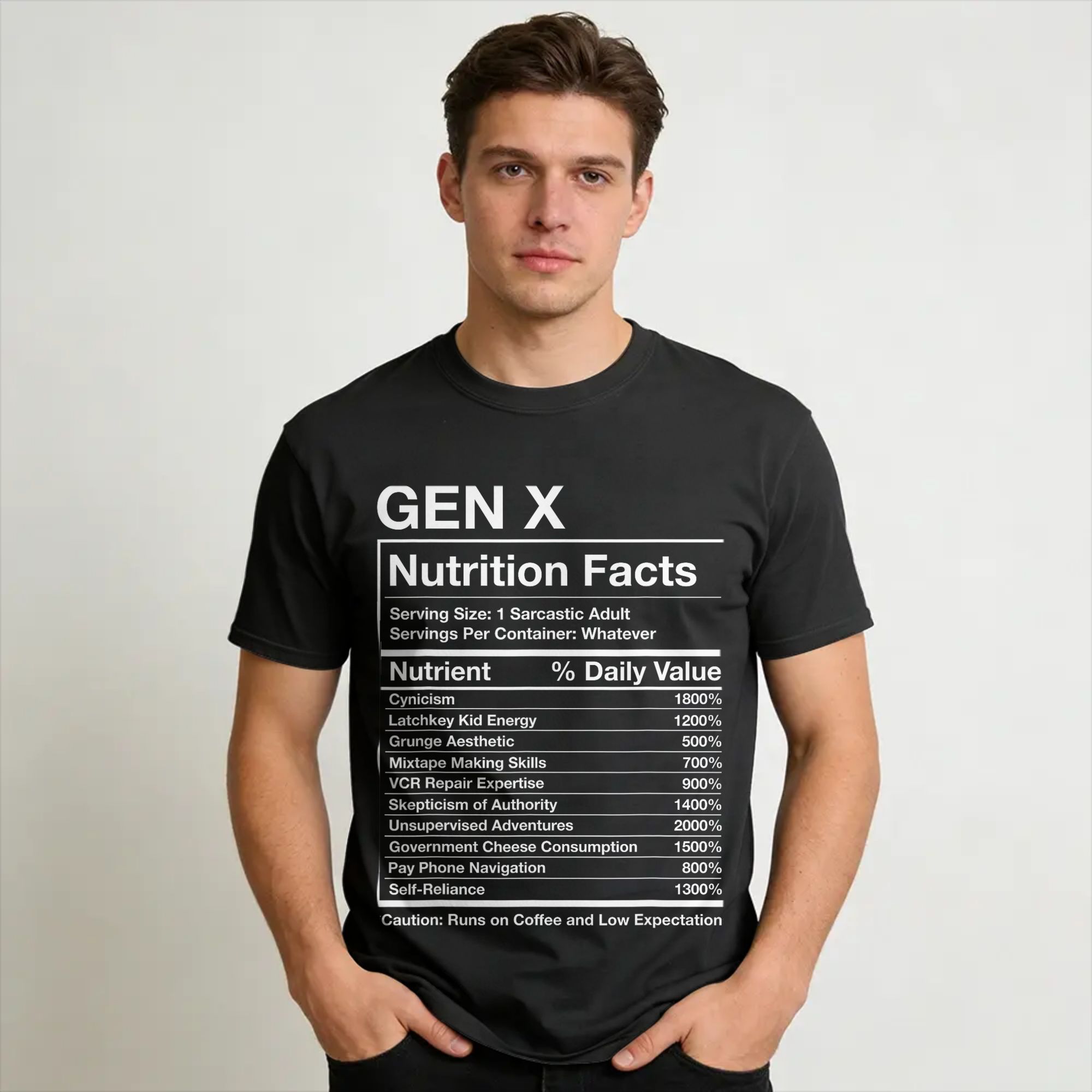 X Nutrition - ข้อมูลโภชนาการของคนยุค X - เสื้อยืดลายมีมสุดฮาสำหรับผู้ชายและผู้หญิง เสื้อยืดพิมพ์ลายกราฟิก เสื้อผ้าฝ้าย